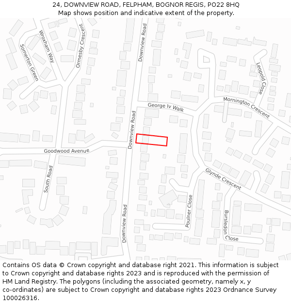 24, DOWNVIEW ROAD, FELPHAM, BOGNOR REGIS, PO22 8HQ: Location map and indicative extent of plot
