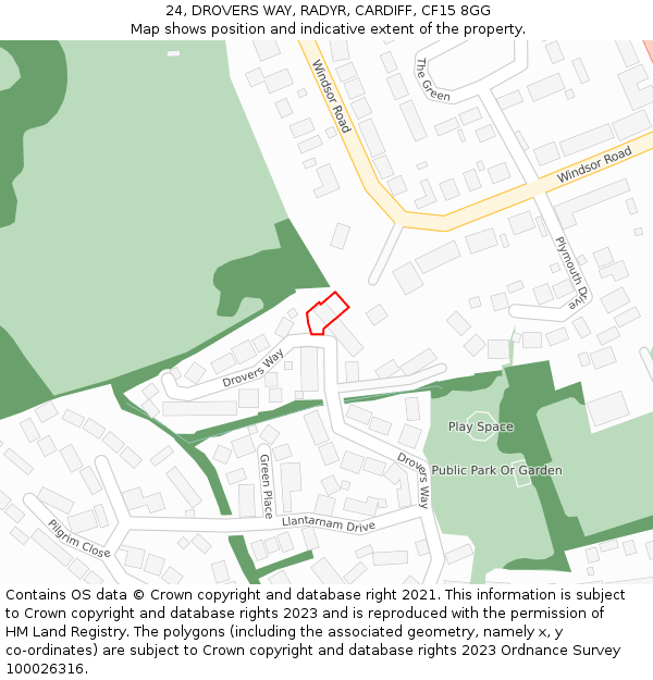 24, DROVERS WAY, RADYR, CARDIFF, CF15 8GG: Location map and indicative extent of plot