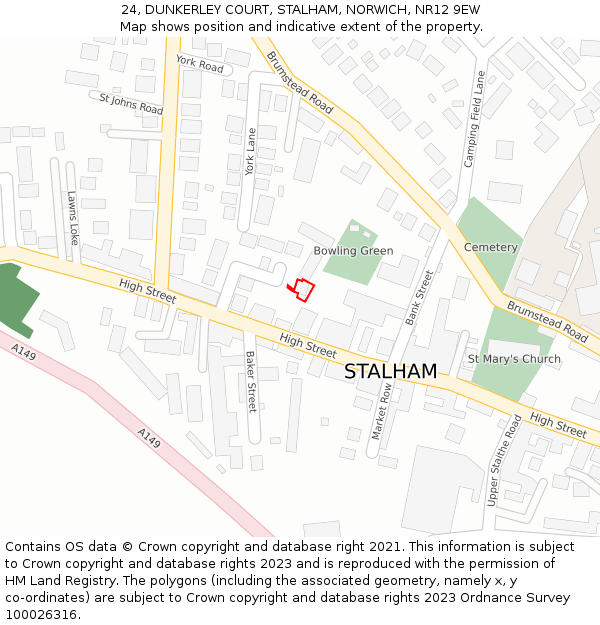 24, DUNKERLEY COURT, STALHAM, NORWICH, NR12 9EW: Location map and indicative extent of plot