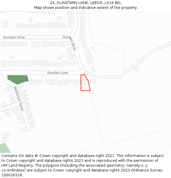 24, DUNSTARN LANE, LEEDS, LS16 8EL: Location map and indicative extent of plot