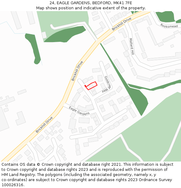 24, EAGLE GARDENS, BEDFORD, MK41 7FE: Location map and indicative extent of plot