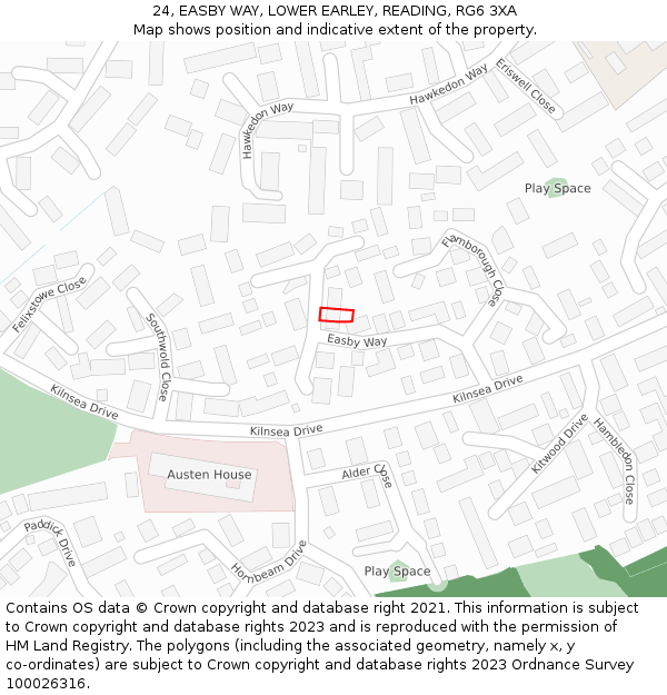 24, EASBY WAY, LOWER EARLEY, READING, RG6 3XA: Location map and indicative extent of plot