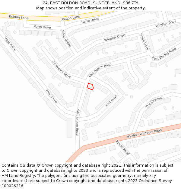 24, EAST BOLDON ROAD, SUNDERLAND, SR6 7TA: Location map and indicative extent of plot