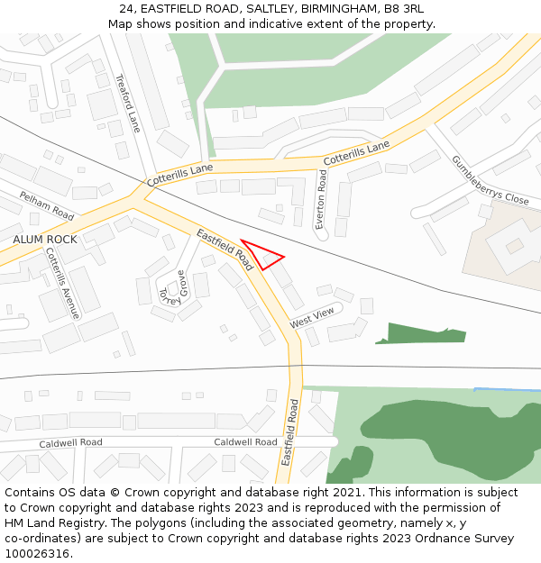 24, EASTFIELD ROAD, SALTLEY, BIRMINGHAM, B8 3RL: Location map and indicative extent of plot