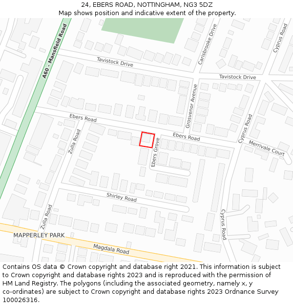 24, EBERS ROAD, NOTTINGHAM, NG3 5DZ: Location map and indicative extent of plot