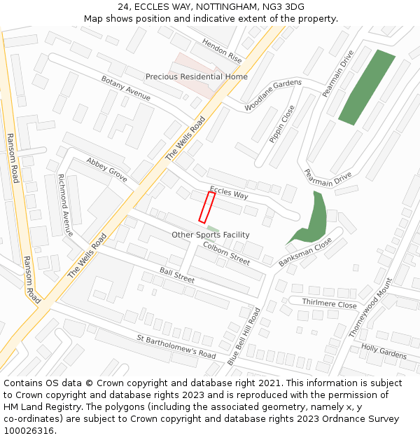 24, ECCLES WAY, NOTTINGHAM, NG3 3DG: Location map and indicative extent of plot