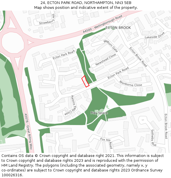 24, ECTON PARK ROAD, NORTHAMPTON, NN3 5EB: Location map and indicative extent of plot