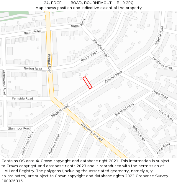 24, EDGEHILL ROAD, BOURNEMOUTH, BH9 2PQ: Location map and indicative extent of plot