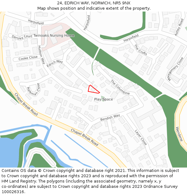 24, EDRICH WAY, NORWICH, NR5 9NX: Location map and indicative extent of plot
