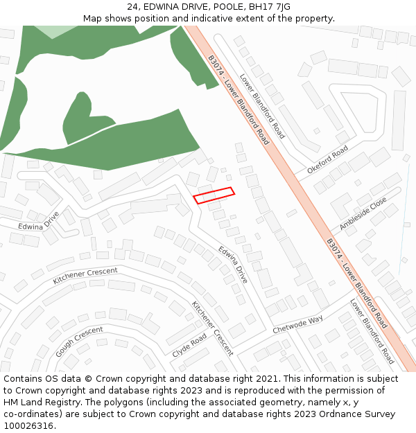 24, EDWINA DRIVE, POOLE, BH17 7JG: Location map and indicative extent of plot