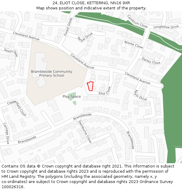 24, ELIOT CLOSE, KETTERING, NN16 9XR: Location map and indicative extent of plot