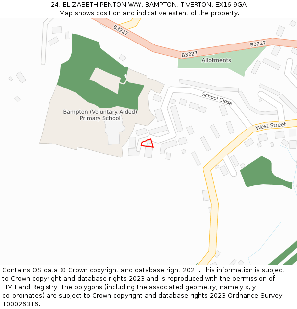 24, ELIZABETH PENTON WAY, BAMPTON, TIVERTON, EX16 9GA: Location map and indicative extent of plot
