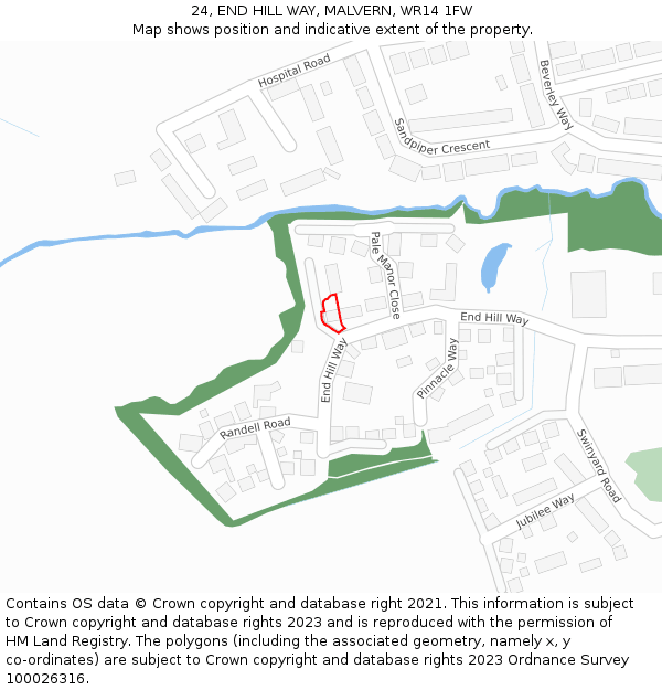 24, END HILL WAY, MALVERN, WR14 1FW: Location map and indicative extent of plot