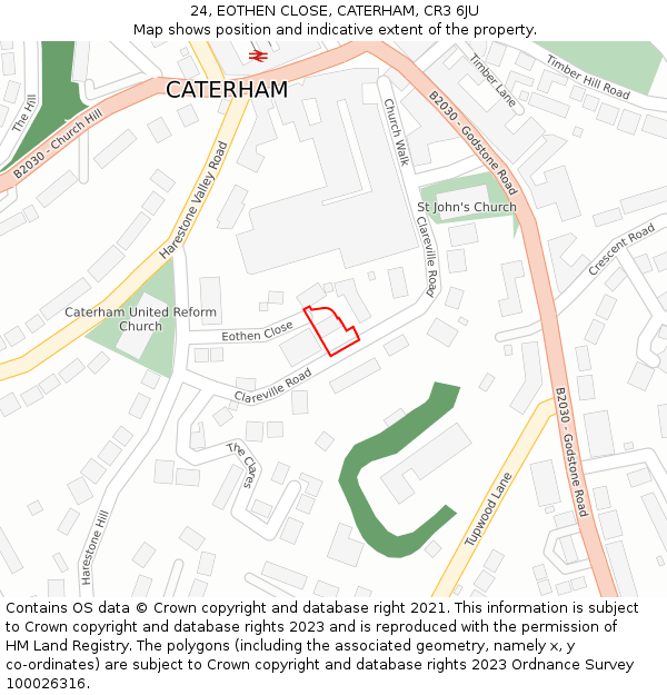 24, EOTHEN CLOSE, CATERHAM, CR3 6JU: Location map and indicative extent of plot