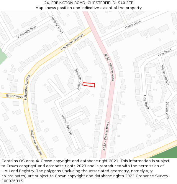 24, ERRINGTON ROAD, CHESTERFIELD, S40 3EP: Location map and indicative extent of plot