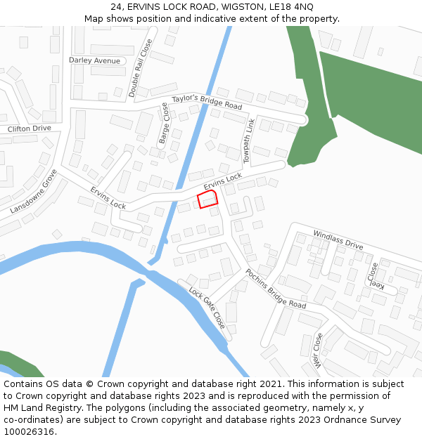 24, ERVINS LOCK ROAD, WIGSTON, LE18 4NQ: Location map and indicative extent of plot