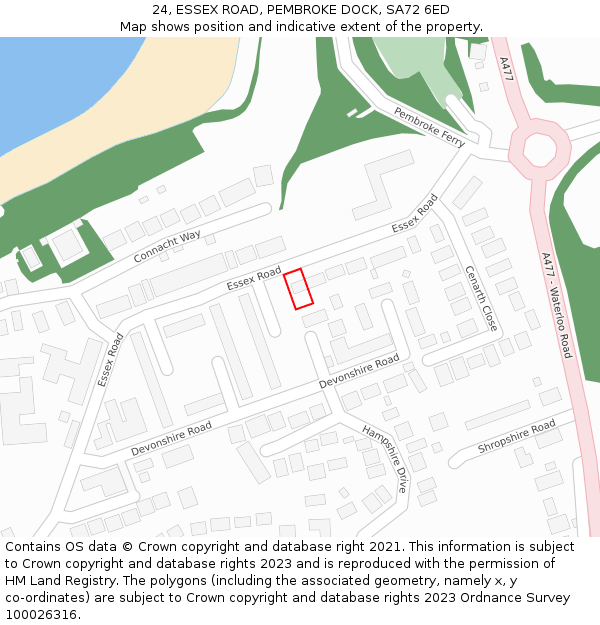 24, ESSEX ROAD, PEMBROKE DOCK, SA72 6ED: Location map and indicative extent of plot