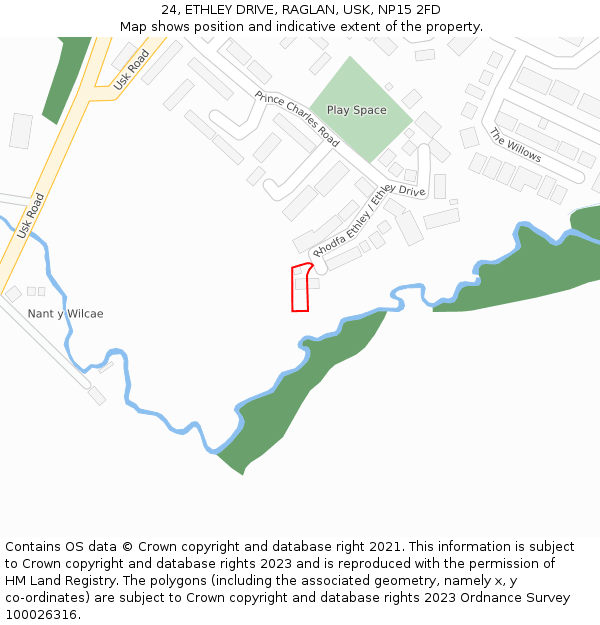 24, ETHLEY DRIVE, RAGLAN, USK, NP15 2FD: Location map and indicative extent of plot