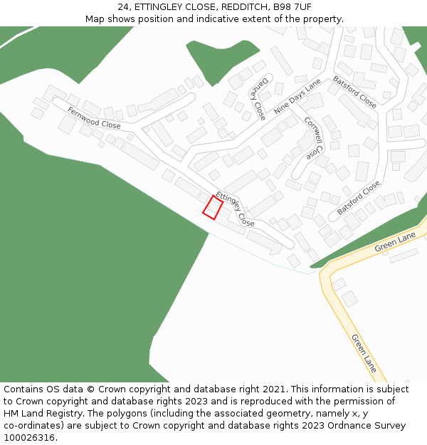 24, ETTINGLEY CLOSE, REDDITCH, B98 7UF: Location map and indicative extent of plot