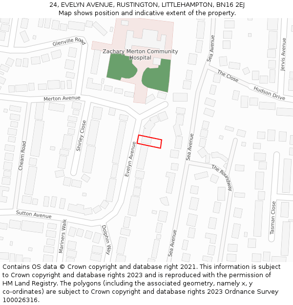 24, EVELYN AVENUE, RUSTINGTON, LITTLEHAMPTON, BN16 2EJ: Location map and indicative extent of plot