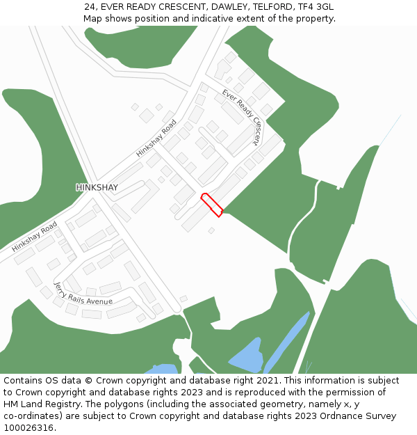 24, EVER READY CRESCENT, DAWLEY, TELFORD, TF4 3GL: Location map and indicative extent of plot
