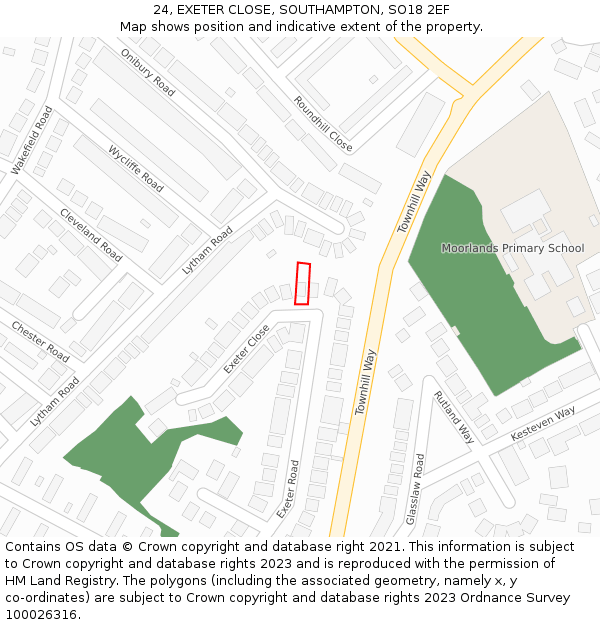 24, EXETER CLOSE, SOUTHAMPTON, SO18 2EF: Location map and indicative extent of plot