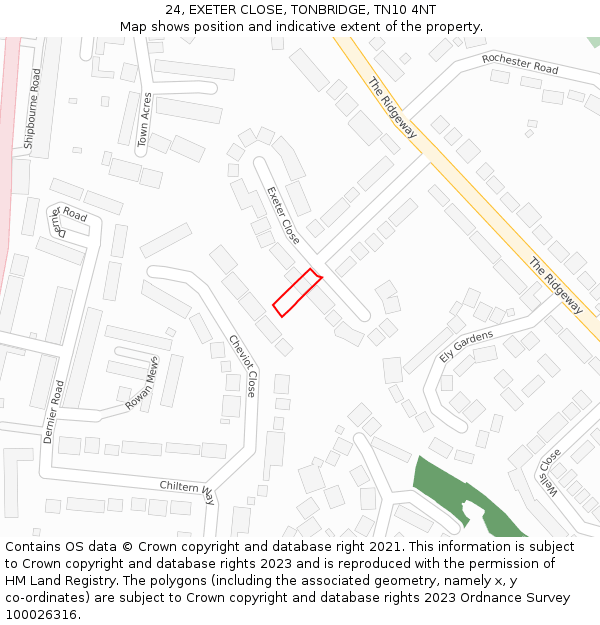24, EXETER CLOSE, TONBRIDGE, TN10 4NT: Location map and indicative extent of plot