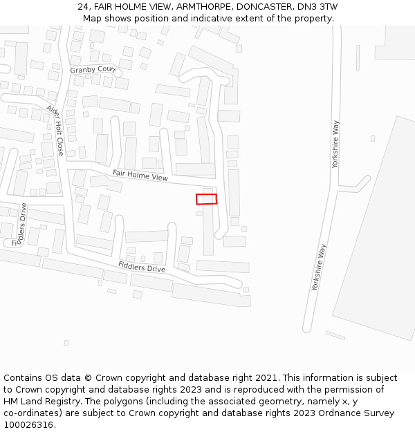 24, FAIR HOLME VIEW, ARMTHORPE, DONCASTER, DN3 3TW: Location map and indicative extent of plot