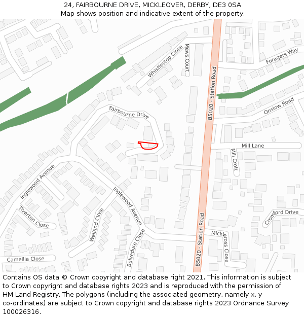 24, FAIRBOURNE DRIVE, MICKLEOVER, DERBY, DE3 0SA: Location map and indicative extent of plot