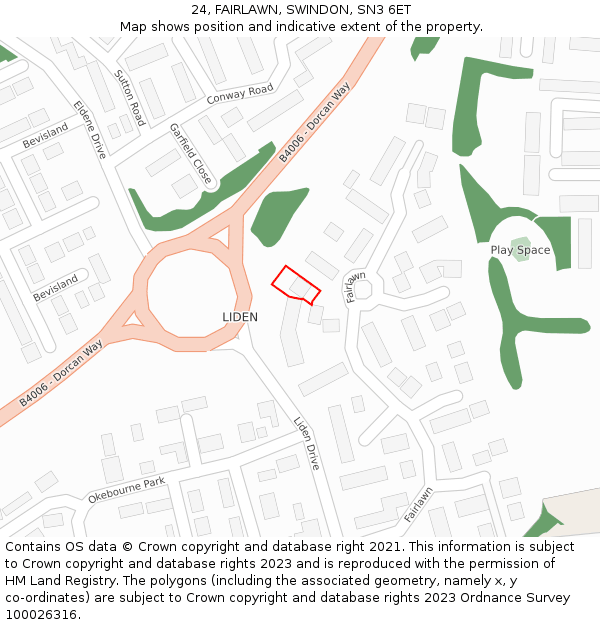 24, FAIRLAWN, SWINDON, SN3 6ET: Location map and indicative extent of plot