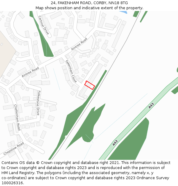24, FAKENHAM ROAD, CORBY, NN18 8TG: Location map and indicative extent of plot