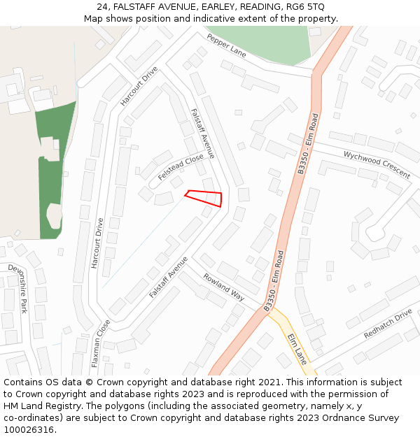 24, FALSTAFF AVENUE, EARLEY, READING, RG6 5TQ: Location map and indicative extent of plot