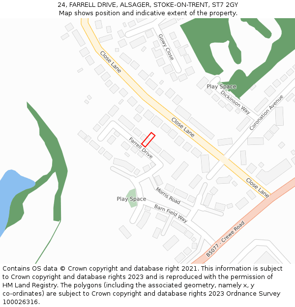 24, FARRELL DRIVE, ALSAGER, STOKE-ON-TRENT, ST7 2GY: Location map and indicative extent of plot