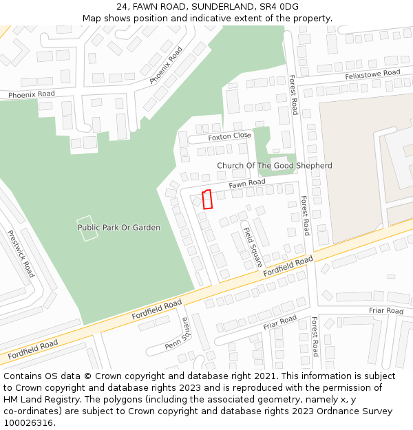 24, FAWN ROAD, SUNDERLAND, SR4 0DG: Location map and indicative extent of plot