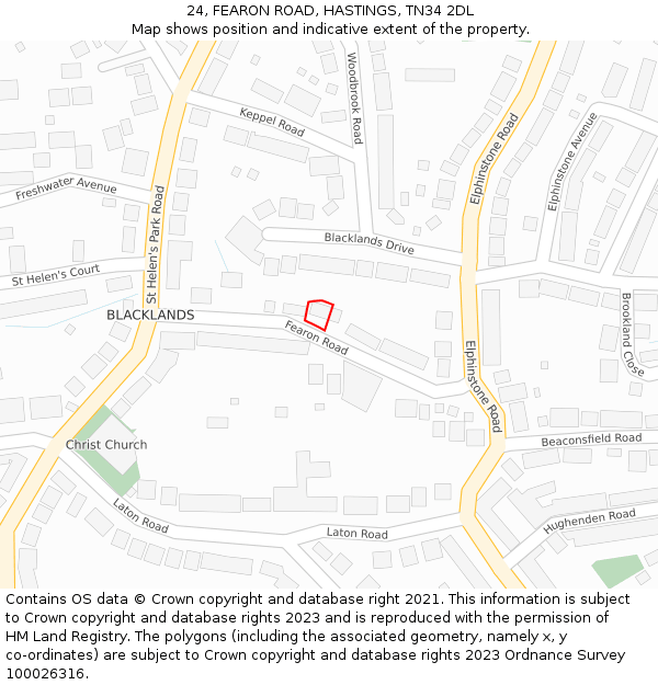 24, FEARON ROAD, HASTINGS, TN34 2DL: Location map and indicative extent of plot