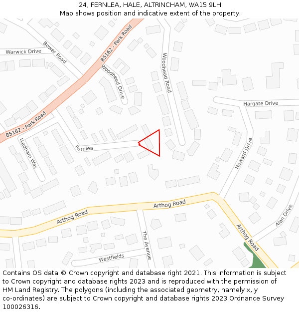 24, FERNLEA, HALE, ALTRINCHAM, WA15 9LH: Location map and indicative extent of plot