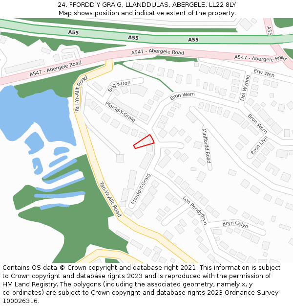 24, FFORDD Y GRAIG, LLANDDULAS, ABERGELE, LL22 8LY: Location map and indicative extent of plot