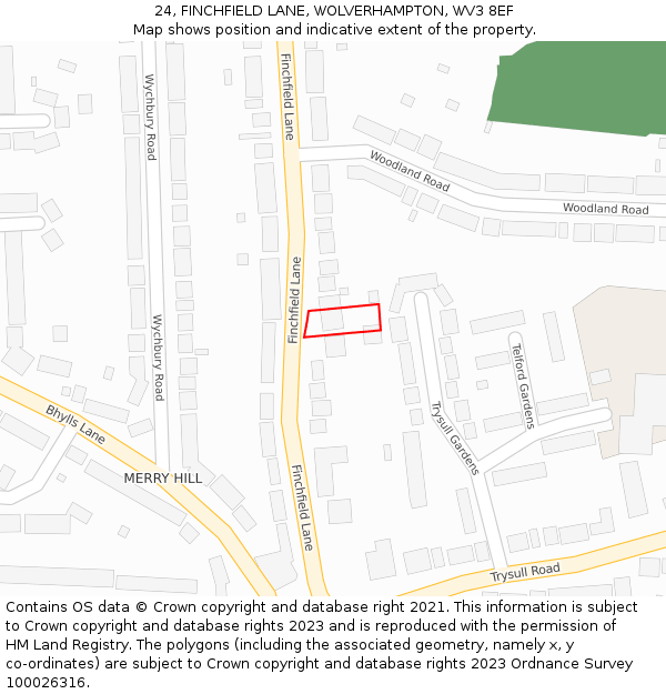 24, FINCHFIELD LANE, WOLVERHAMPTON, WV3 8EF: Location map and indicative extent of plot