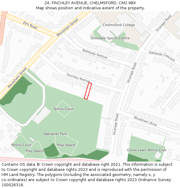 24, FINCHLEY AVENUE, CHELMSFORD, CM2 9BX: Location map and indicative extent of plot