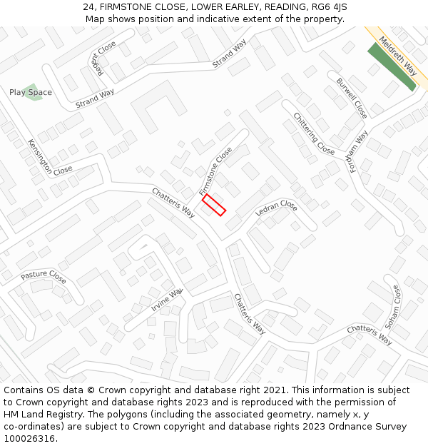 24, FIRMSTONE CLOSE, LOWER EARLEY, READING, RG6 4JS: Location map and indicative extent of plot