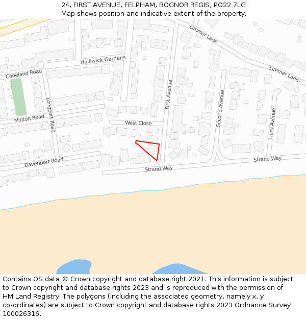 24, FIRST AVENUE, FELPHAM, BOGNOR REGIS, PO22 7LG: Location map and indicative extent of plot