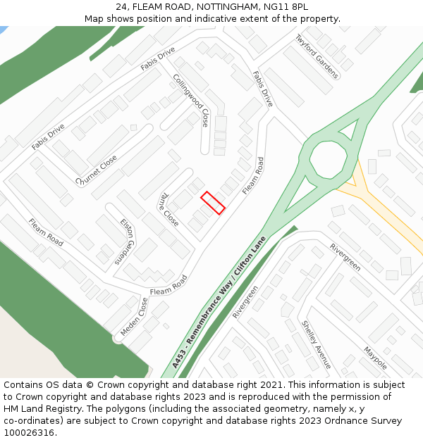 24, FLEAM ROAD, NOTTINGHAM, NG11 8PL: Location map and indicative extent of plot