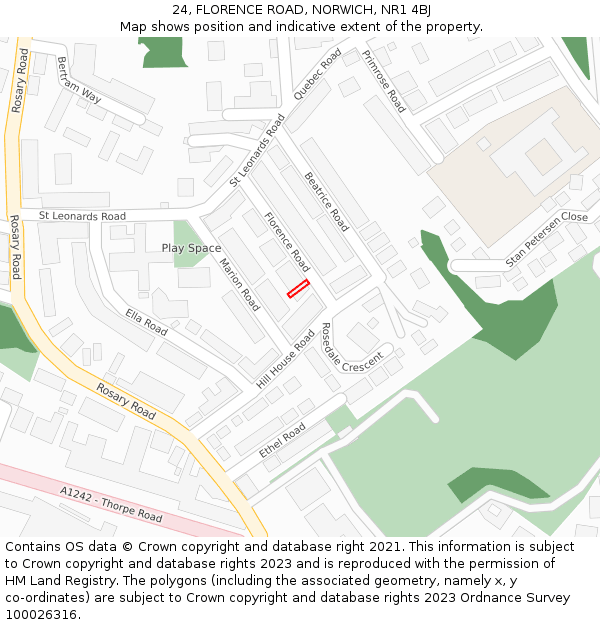 24, FLORENCE ROAD, NORWICH, NR1 4BJ: Location map and indicative extent of plot