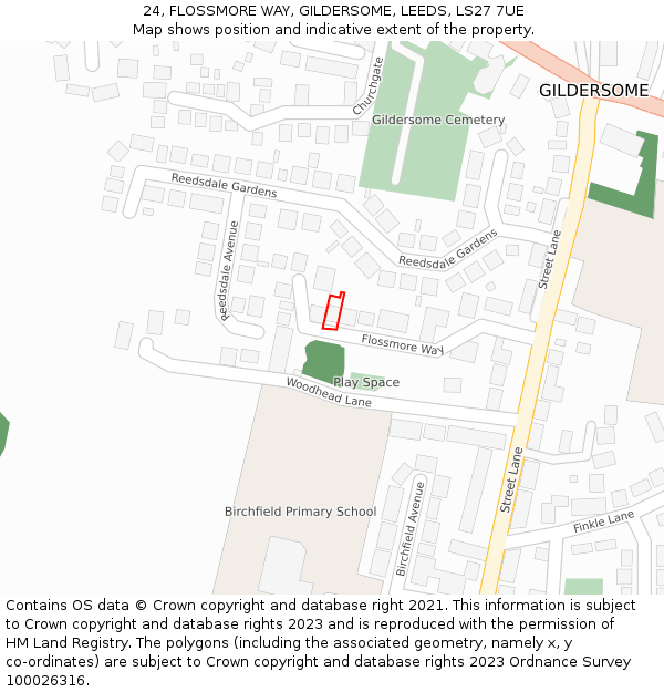 24, FLOSSMORE WAY, GILDERSOME, LEEDS, LS27 7UE: Location map and indicative extent of plot