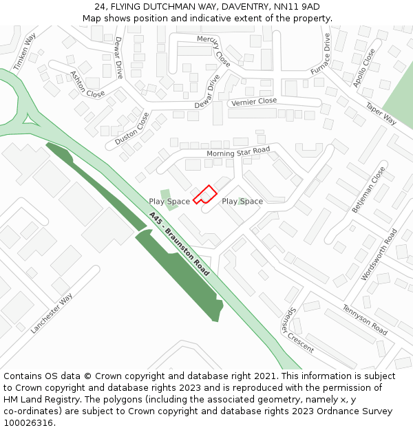 24, FLYING DUTCHMAN WAY, DAVENTRY, NN11 9AD: Location map and indicative extent of plot