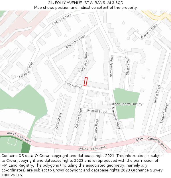 24, FOLLY AVENUE, ST ALBANS, AL3 5QD: Location map and indicative extent of plot