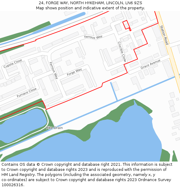 24, FORGE WAY, NORTH HYKEHAM, LINCOLN, LN6 9ZS: Location map and indicative extent of plot