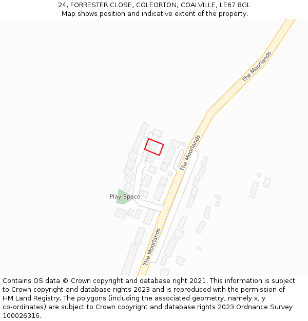 24, FORRESTER CLOSE, COLEORTON, COALVILLE, LE67 8GL: Location map and indicative extent of plot