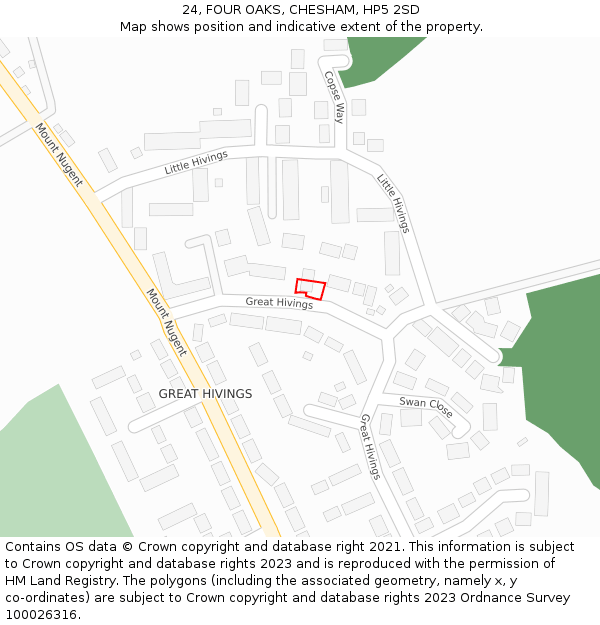 24, FOUR OAKS, CHESHAM, HP5 2SD: Location map and indicative extent of plot