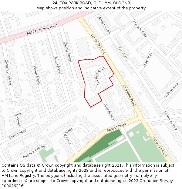 24, FOX PARK ROAD, OLDHAM, OL8 3NB: Location map and indicative extent of plot